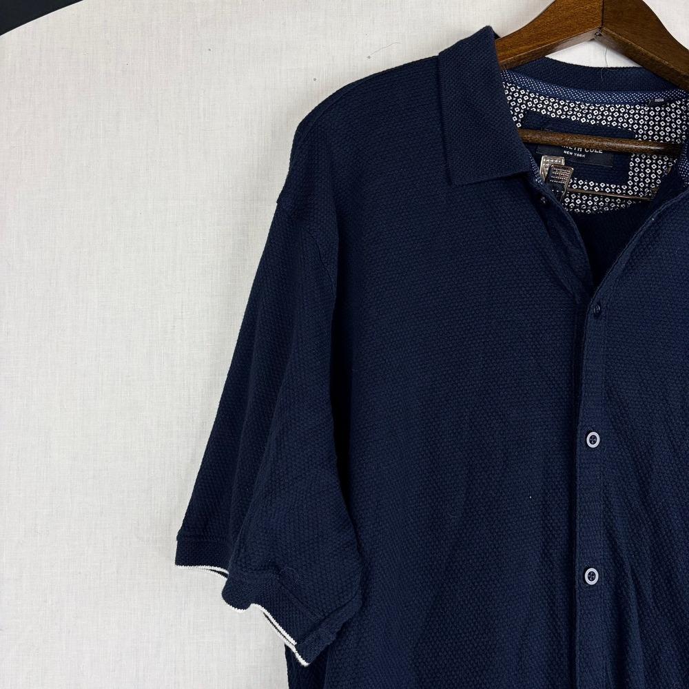 Kenneth Cole New York Mens Navy Blue XL Polo Shirt Textured Short Sleeve - Picture 3 of 15